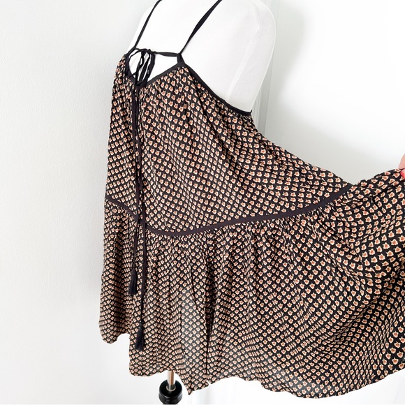 FLANNEL Black and Tan Floral Patterned Mini Dress - Size S/M - Picture 2 of 5